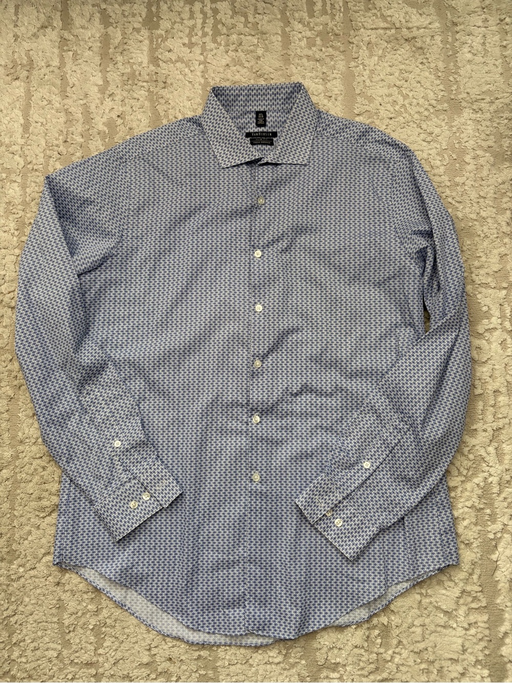 Van Heusen Slim Fit Fresh Defense Blue Patterned Men's Dress Shirt 16 1/2 34/35